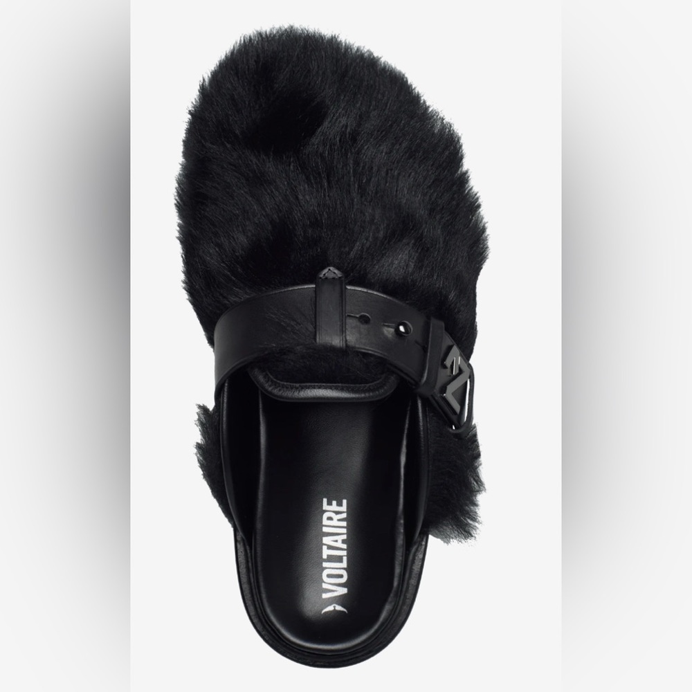 Zadig & Voltaire Alpha Mule Hairy Lambskin 
Women's Black Fur Slide Sandals